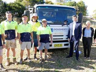 THEY DIG IT: Paul Dougherty and his construction team with Clarence Village CEO Duncan McKimm, Dougherty Villa facility manager Charmaine Want and Clarence Village chairman Geoff Shepherd on the site of the extensions in Arthur St, Grafton. Picture: Tim Howard