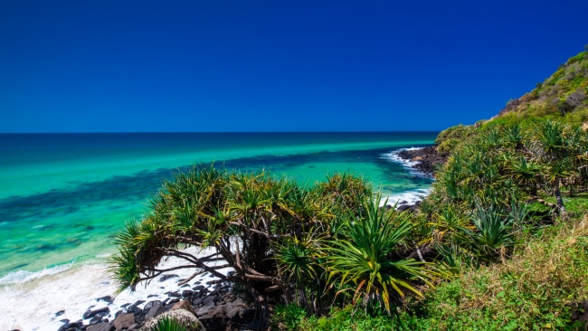 Tranquil and tropical beach at Burleigh Heads National Park, the Gold Coast, Queensland.