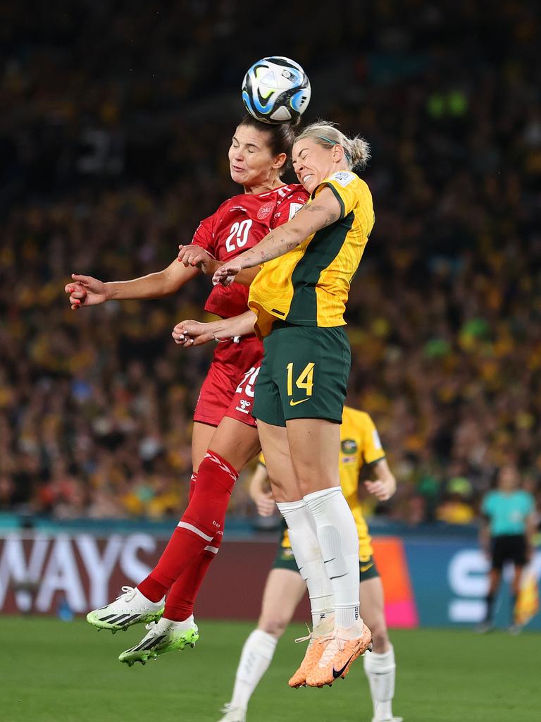 The aerial ability of Alanna Kennedy will be valuable to Australia as the tournament goes deeper. Picture: Brendon Thorne/Getty Images