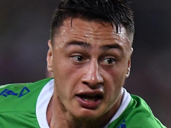 Charnze Nicoll-Klokstad of the Raiders during the 2019 NRL Grand Final between the Canberra Raiders and the Sydney Roosters at ANZ Stadium in Sydney, Sunday, October 6, 2019. (AAP Image/Dean Lewins) NO ARCHIVING, EDITORIAL USE ONLY