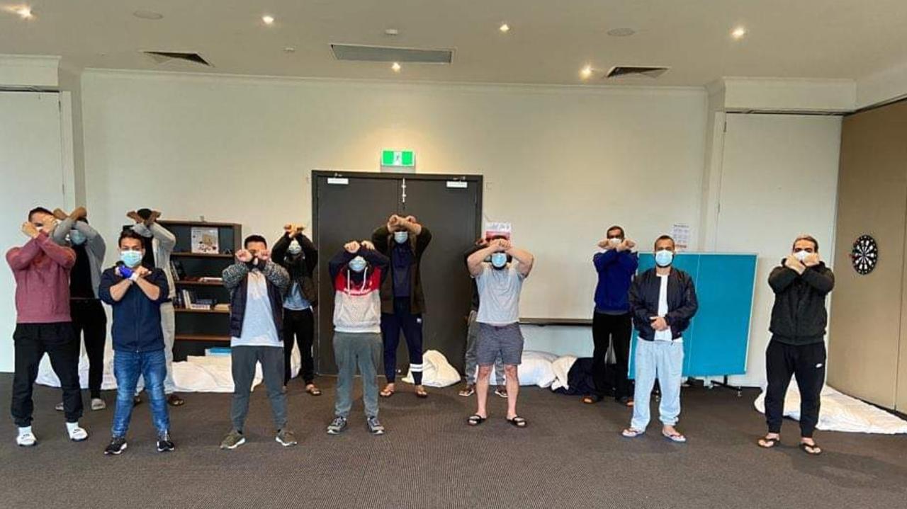 Refugees detained at the Park Hotel Carlton protest against Border Force's handling of a Covid outbreak in the hotel.