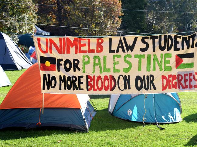 MELBOURNE, AUSTRALIA - NewsWire Photos May 16, 2024: Students have set up a camp at Melbourne University in support of Palestine. Picture: NCA NewsWire / Andrew Henshaw