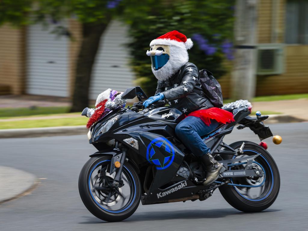 A rider on the Toowoomba Toy Run hosted by Downs Motorcycle Sporting Club, Sunday, December 18, 2022.