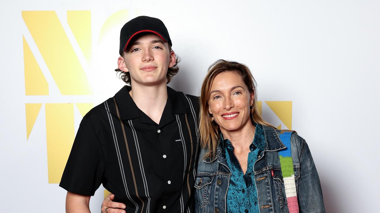 Claudia Karvan and her son, Albee Sparks, 15, at the premiere of "No Time To Die" at Hoyts Entertainment Quarter a few weeks ago. Photo by Brendon Thorne/Getty Images.