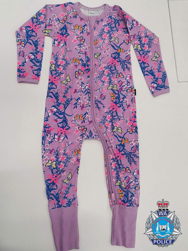 Cleo was also wearing identical pyjamas to the ones pictured, which matched the ones being worn by her younger sister. Picture: WA Police Force.