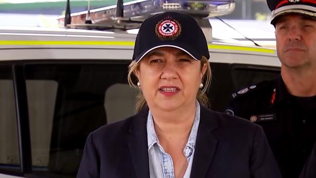 Queensland Premier Annastacia Palaszczuk visited the Dalby area as residents evacuated. Picture: 7 News