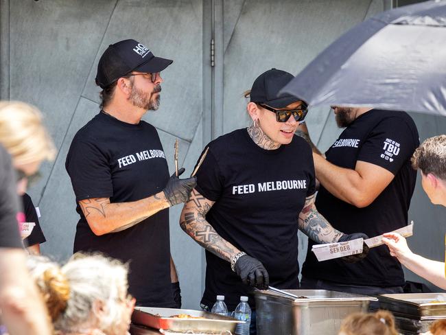 Dave Grohl on the tongs alongside lockdown comedy chef, Nat. Picture: Mark Stewart