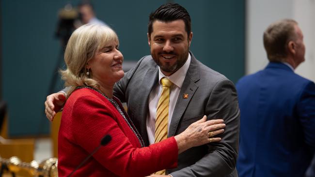 Chief Minister of Northern Territory Eva Lawler and Police Minister Brent Potter at Parliament during the 2024-25 Budget on May 14, 2024. Picture: Pema Tamang Pakhrin