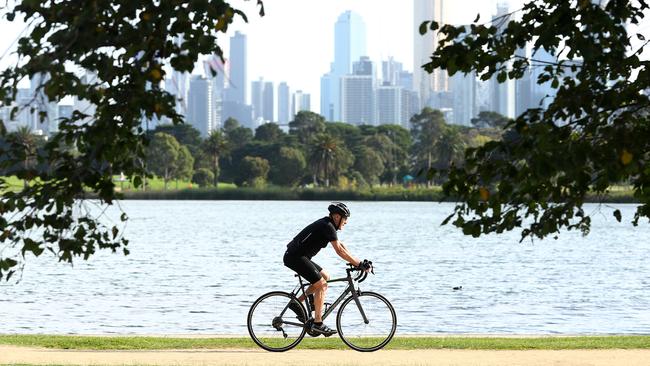 Albert Park Lake, one of inner Melbourne’s favourite cycling haunts. Picture: Getty