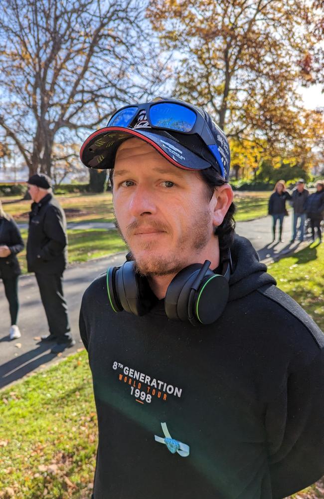 Ravenswood man Anthony Kenzie, 34, at a vigil for missing teenager Shyanne-Lee Tatnell, in City Park, Launceston, June 4, 2023. Picture: Alex Treacy