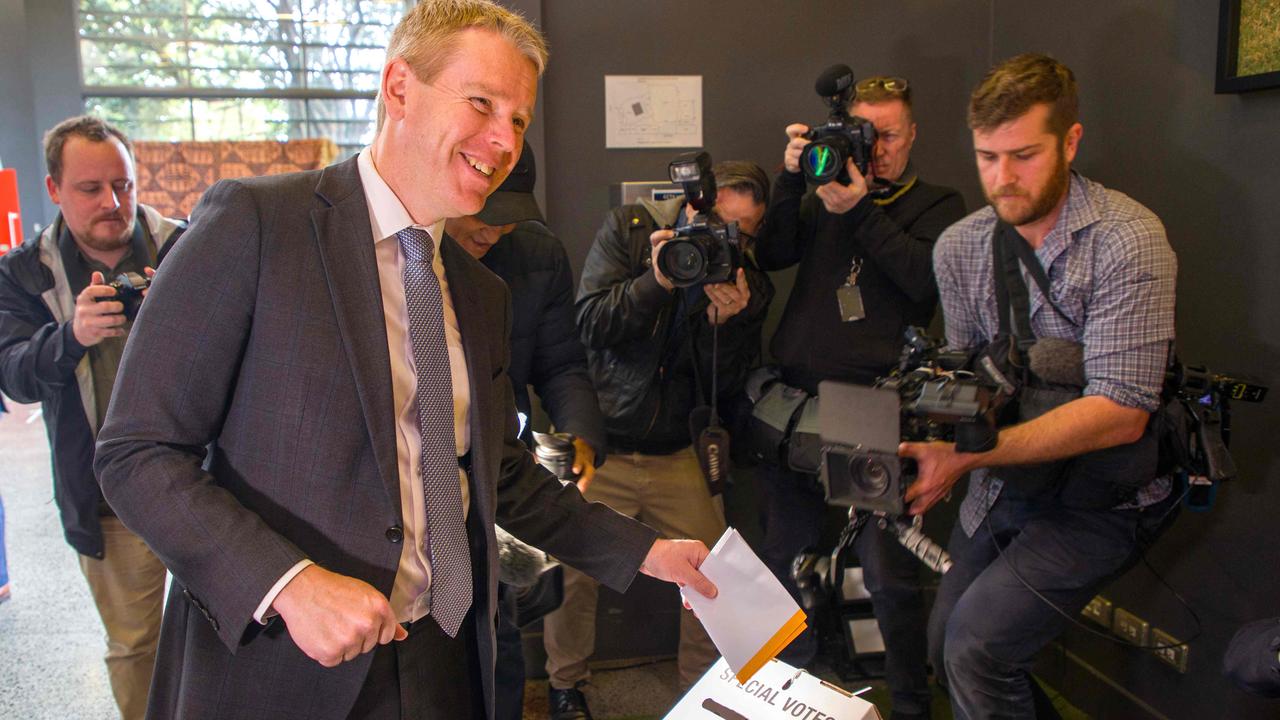 Hipkins cast his vote prior to election day. (Photo by Handout / Office of the Prime Minister of New Zealand/ AFP)
