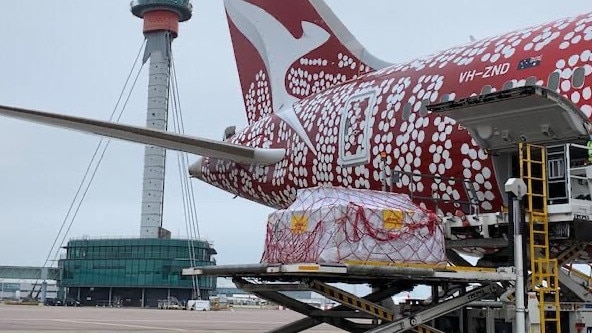 Pfizer vaccinations sourced from UK being loaded on to a plane bound for Australia. Picture: Supplied