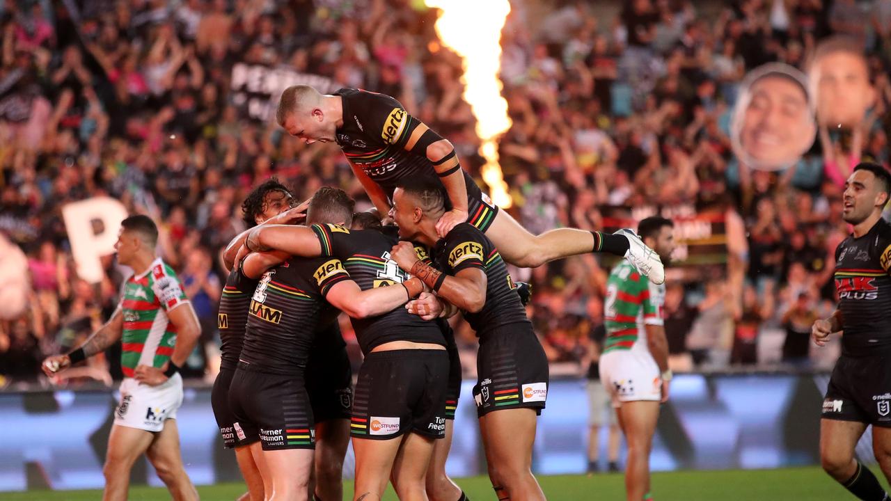 Dylan Edwards celebrates a try during last year’s preliminary final.