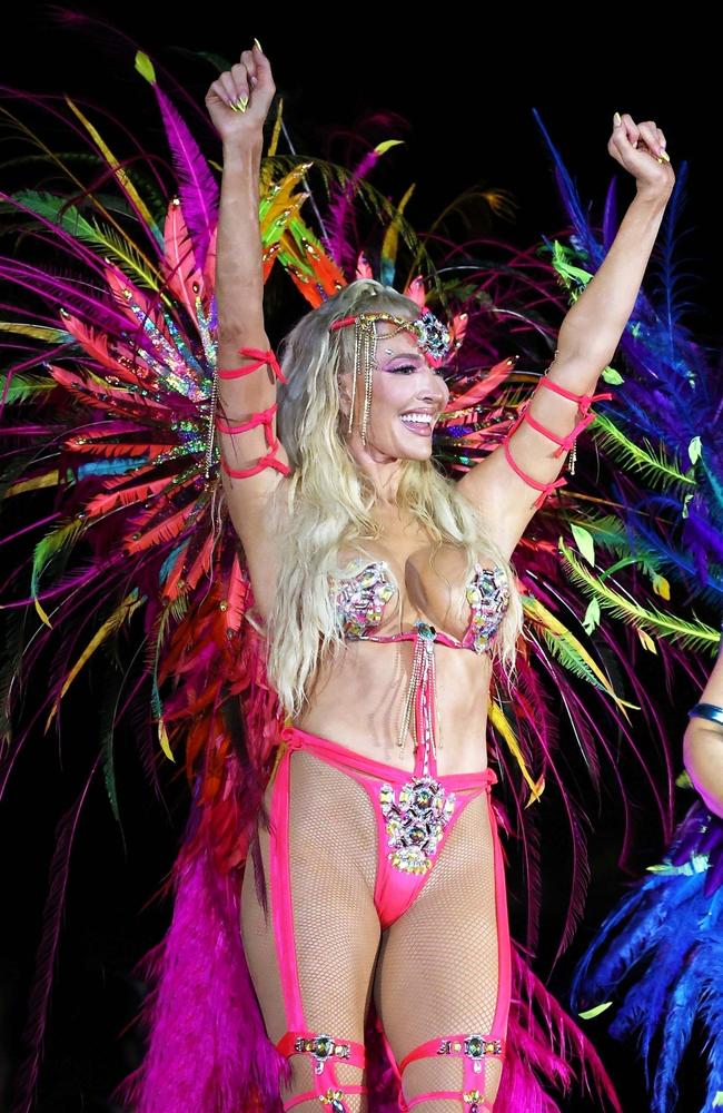 Erika Jayne left little to the imagination in her sexy Carnival-themed outfit while enjoying a cast trip to Saint Lucia. Picture: BACKGRID.