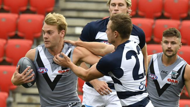 Jack Watts captained the Power against Geelong in the inaugural AFLX at Hindmarsh Stadium. Picture: Sam Wundke/AAP