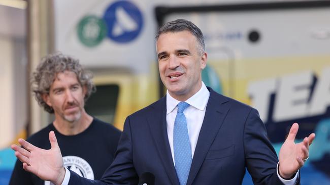 South Australian Premier Peter Malinauskas and Atlassian co-founder Scott Farquhar during a recruitment drive by software company Atlassian in Rundle Mall Adelaide. Picture: NCA NewsWire/David Mariuz