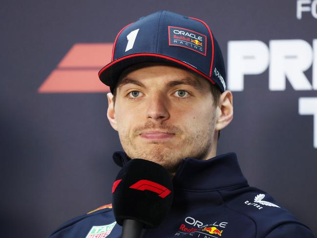 BAHRAIN, BAHRAIN - FEBRUARY 27: Max Verstappen of the Netherlands and Oracle Red Bull Racing is interviewed in the Press Conference during day two of F1 Testing at Bahrain International Circuit on February 27, 2025 in Bahrain, Bahrain. (Photo by Clive Rose/Getty Images)