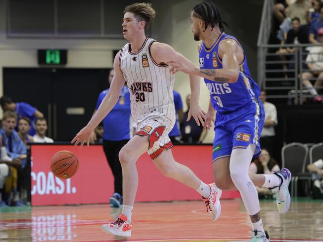 Lachlan Olbrich’s breakout pre-season has him in the sights of NBA scouts. Picture: Russell Freeman/Getty Images for NBL.