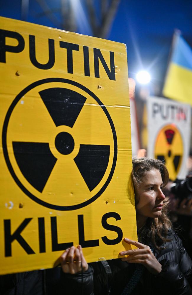 Ukrainians demonstrate outside the Russian Embassy in London. Picture: Getty Images