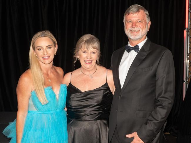 Nadine Keir, George Steenkamp and Debra Steenkamp at Mackay Mayor's Charity Ball Saturday 10 May 2025 Picture: Michaela Harlow
