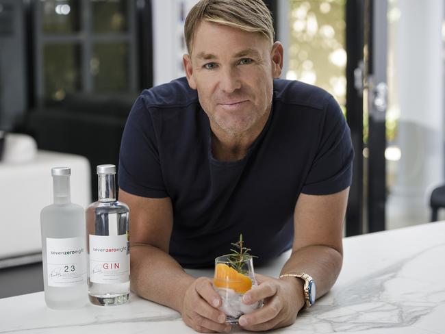 Shane Warne enjoys some SevenZeroEight Gin. Picture: Supplied