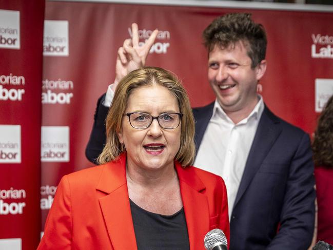 Werribee By-election Labor after/election party at Centrals Cricket Club, Galvin Park. Premier Jacinta Allen and John Lister arrive to the venue. Picture: Jake Nowakowski