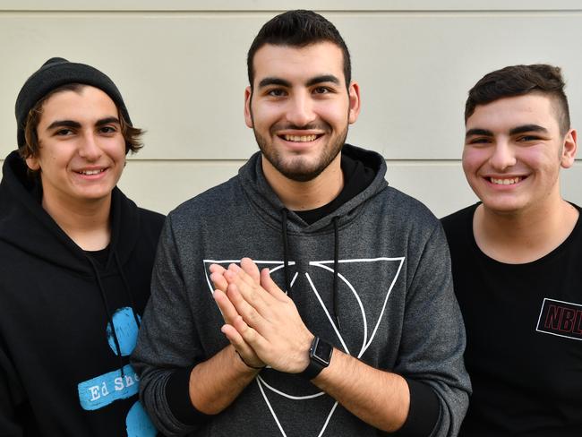 (L-R) Nathan Saba, Raymond Saba and Steve Saba pose for a photo in West Ryde, Sydney, Thursday, May 24, 2018. (AAP Image/Joel Carrett)