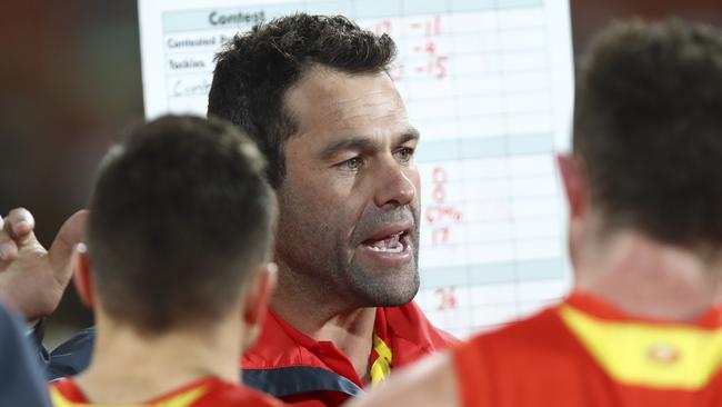 Dean Solomon coaching the Suns against Port Adelaide in the final round. Picture: Sarah Reed