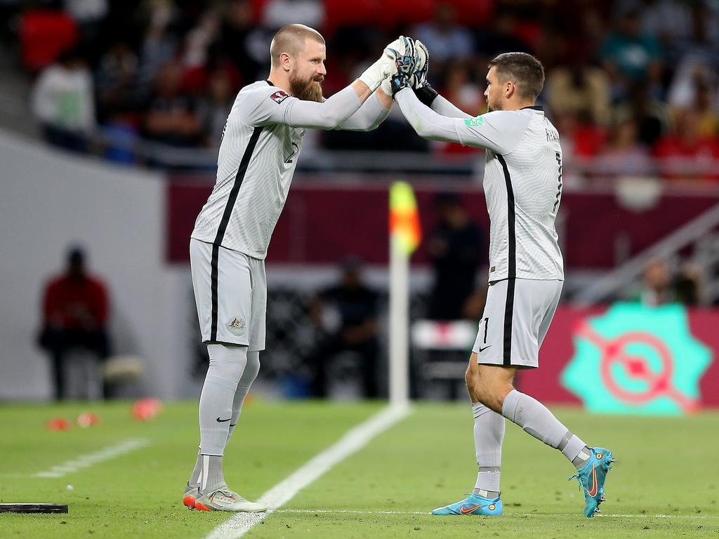 The decision to sub on Andrew Redmayne for captain Mathew Ryan helped deliver a World Cup berth for Australia. Picture: Getty