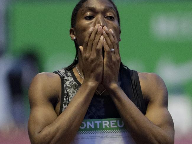 South African Caster Semenya concentrates before competing in the women's 20000m race during the France's LNA (athletics national association) Pro Athle Tour meeting on June 11, 2019 at the Jean-Delbert stadium in Montreuil, a Paris neighbouring suburb. - The double 800m Olympic champion, who was racing for the first time since a controversial new gender ruling came into effect, finished in 5min 38.19sec ahead of Ethiopian pair Hawi Feysa and Adanech Anbesa. (Photo by Geoffroy VAN DER HASSELT / AFP)