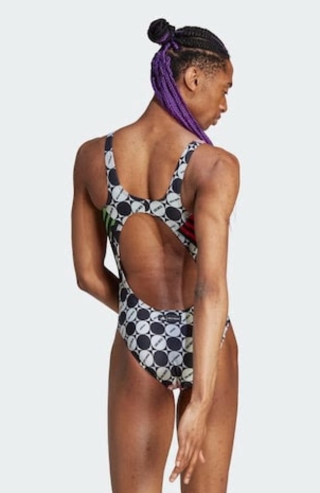 Adidas has launched a new female-style swimming costume modelled by a biological male. Picture: Adidas