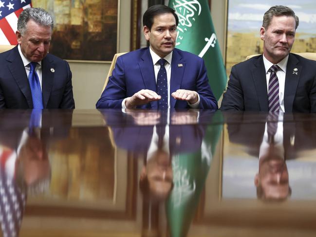 U.S. Secretary of State Marco Rubio, US National Security Adviser Mike Waltz and US Middle East envoy Steve Witkoff in Riyadh, Saudi Arabia. Picture: AP