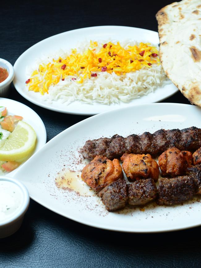 Afghan Chalaw and Mixed Kebabs at The Ghan Kebab House. Picture: Mark Brake