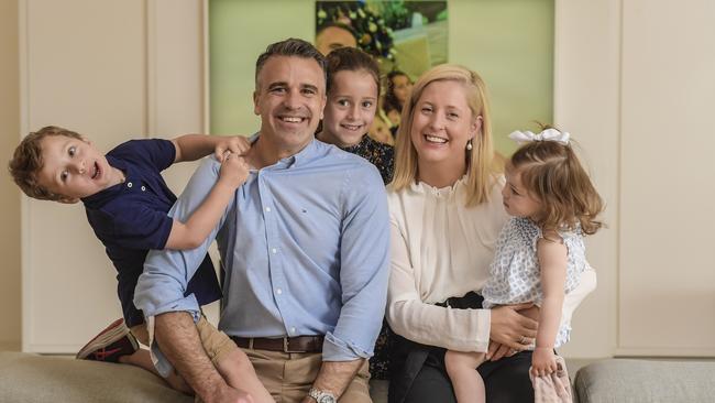 Peter Malinauskas and Annabel West with their children Jack, Sophie and Eliza. Picture: Roy VanDerVegt