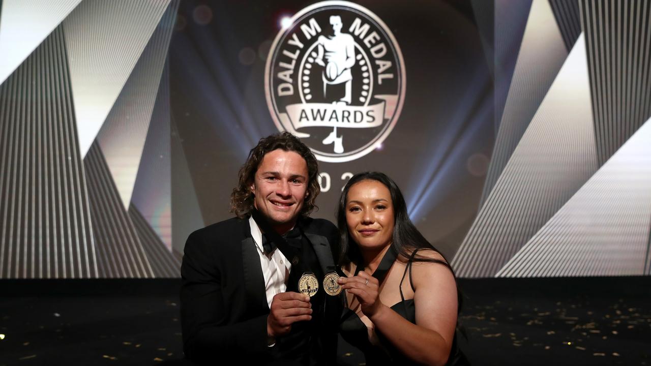 Cronulla’s Nicho Hynes and NRLW star Raecene McGregor were worthy Dally M Medal winners in 2022. Picture: Getty Images