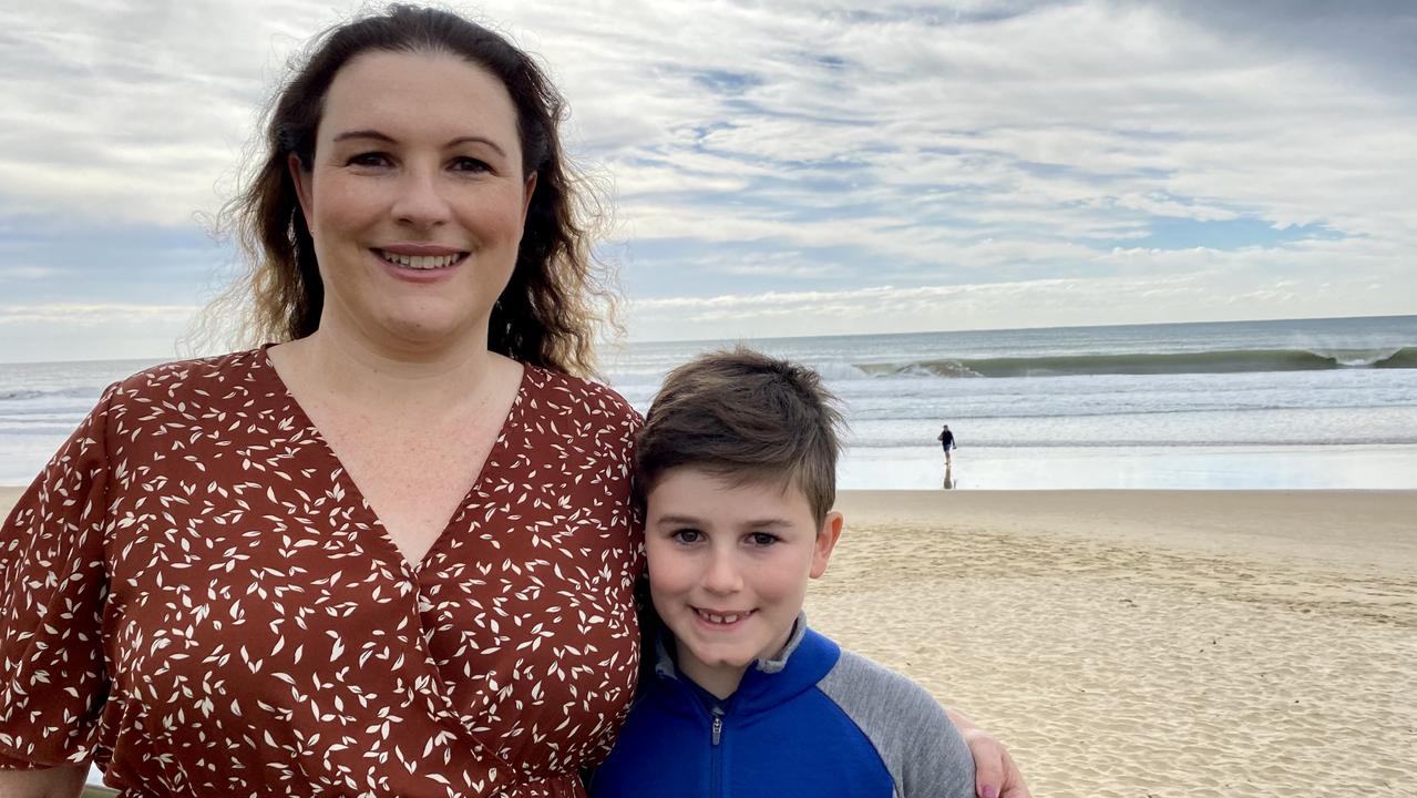 Melbourne mother Fiona MacDonald and her son 8-year-old Hamish King have been reunited with rescuers after being caught in a flash rip on the Sunshine Coast.