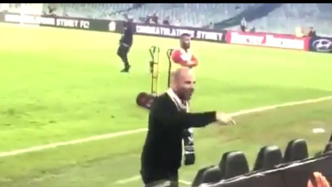 George Calombaris mocked by a fan at the soccer.