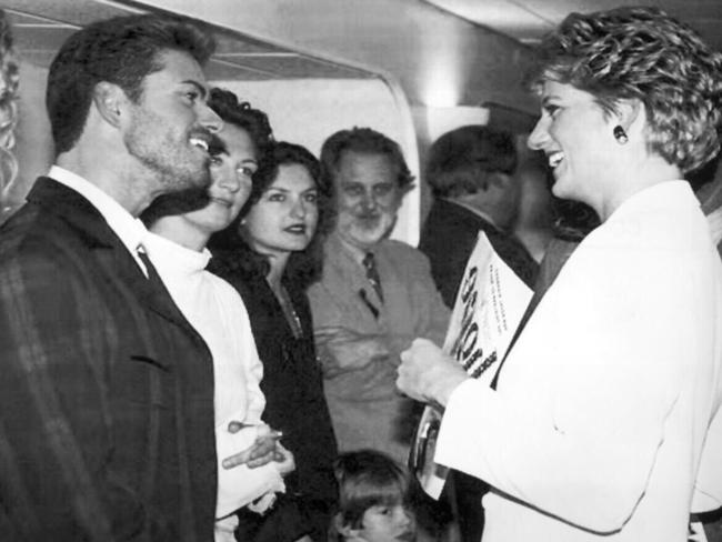 George Michael speaks with Diana, Princess of Wales before Concert of Hope at Wembley Stadium, to mark World AIDS Day in 1993. Picture: Supplied .