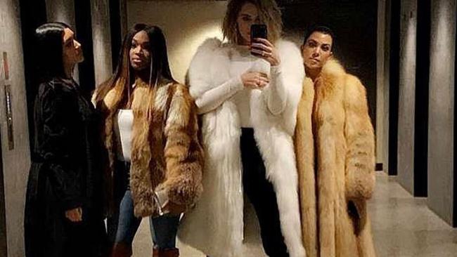 Kardashian fur backlash ... Kim Kardashian, Khadijah Haqq McCray, Khloe Kardashian and Kourtney Kardashian. Picture: Instagram