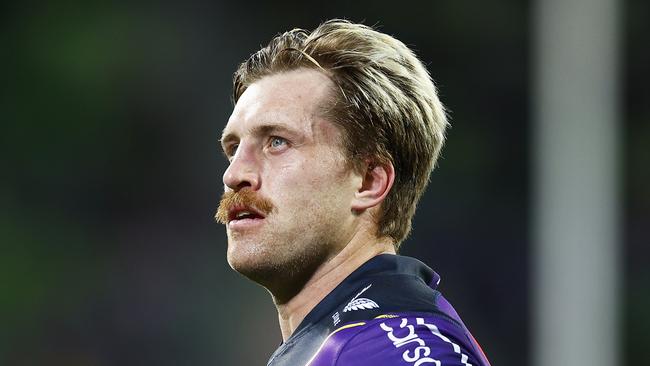 MELBOURNE, AUSTRALIA - SEPTEMBER 10: Cameron Munster of the Storm looks on during the NRL Elimination Final match between the Melbourne Storm and the Canberra Raiders at AAMI Park on September 10, 2022 in Melbourne, Australia. (Photo by Daniel Pockett/Getty Images)