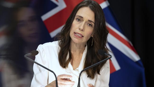 Jacinda Ardern on Monday announces the shift from level four to level three restrictions. Picture: AP