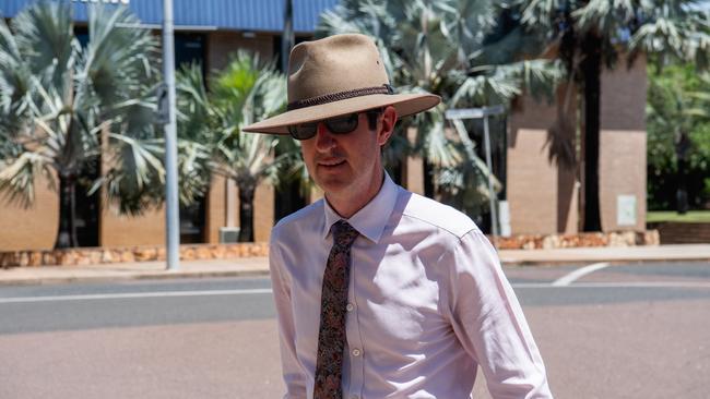 Matt Wright's lawyer Giles O'Brien-Hartcher arrives at the Darwin Local Court. Picture: Pema Tamang Pakhrin