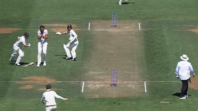 Kane Williamson was run out in disastrous scenes. Photo: Fox Cricket.