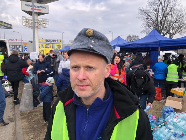 Arthur Krynski, a Polish volunteer helping at a distribution point for displaced Ukrainians. Picture: Charles Miranda