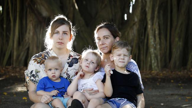 Anglela Mealing's cousin Jade Dibben and Angela's sister in law Kelly Mealing with her children Jack 1, Aleea 2, and Kye 4 at the Cairns Esplanade PICTURE: ANNA ROGERS