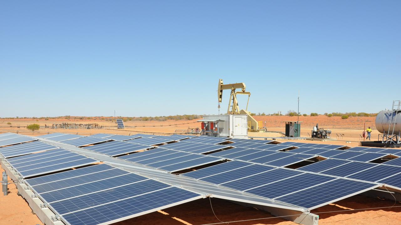 A Santos solar-powered oil pump partly funded by the Australian Renewable Energy Agency (ARENA). Picture: Santos.