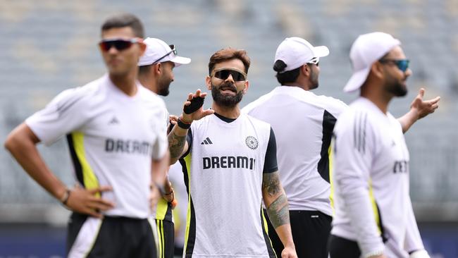 Virat Kohli during training at Optus Stadium ahead of the first Test.