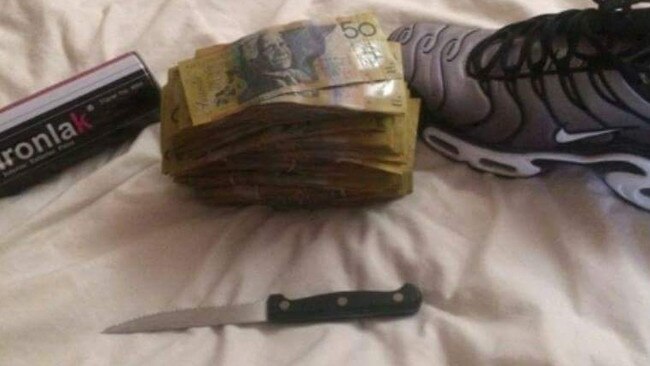 Harley Earl posts imagery of cash, a knife and a sneaker on his Facebook page. Picture: Facebook