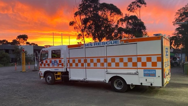 The Sunbury SES truck after the carnage.