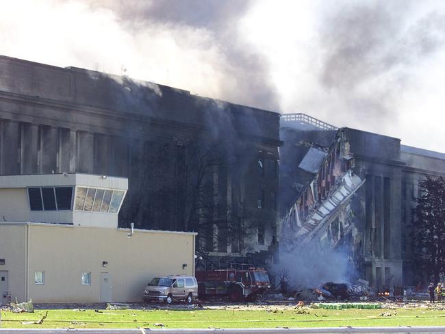 Smoke billows from the Pentagon.